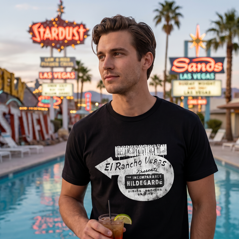 Hotel El Rancho Vegas Hildegarde T-Shirt - lifestyle photo
